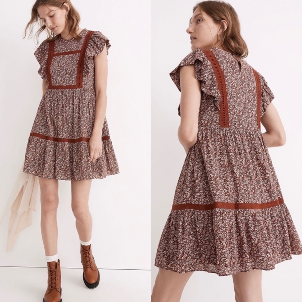 NEW Madewell Flutter-Sleeve Mini Dress in Cottage Garden